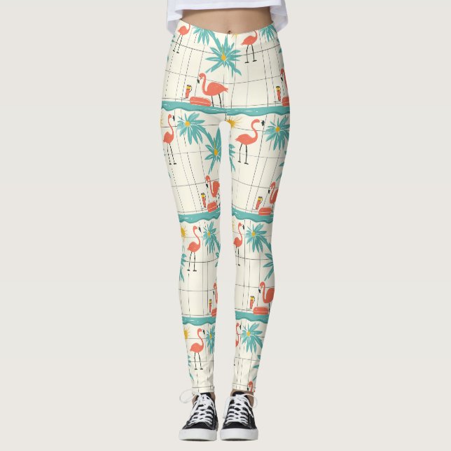 Retro-Flamingo-Poolside-Sommer-Muster (2) Leggings (Vorderseite)
