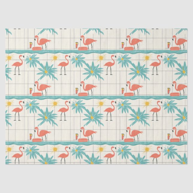 Retro-Flamingo-Poolside-Sommer-Muster (2) Seidenpapier (Vorderseite)