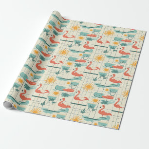 Retro-Flamingo-Poolside-Sommer-Muster (3) Geschenkpapier