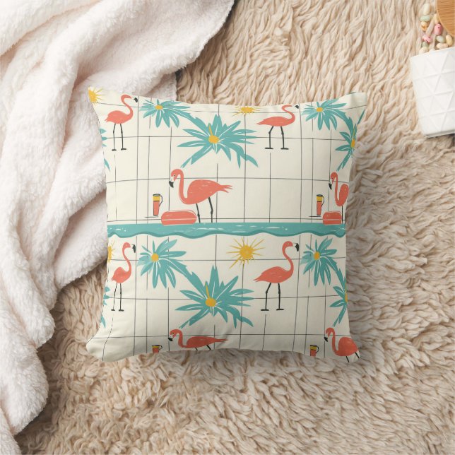 Retro-Flamingo-Poolside-Sommer-Muster (3) Kissen (Decke)