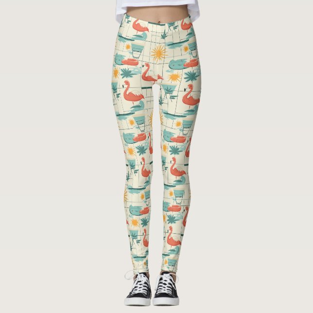 Retro-Flamingo-Poolside-Sommer-Muster (3) Leggings (Vorderseite)