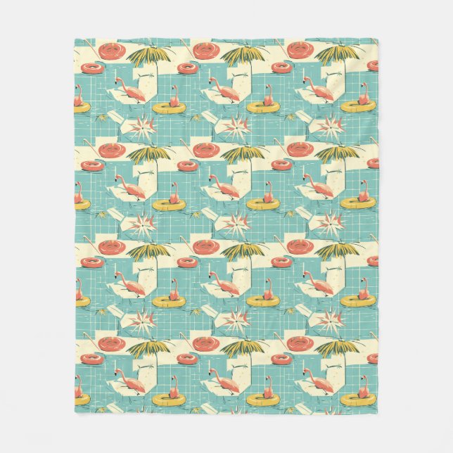 Retro-Flamingo-Poolside-Sommer-Muster (4) Fleecedecke (Vorderseite)