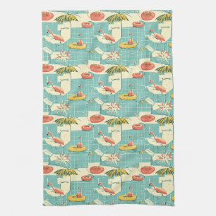 Retro-Flamingo-Poolside-Sommer-Muster (4) Geschirrtuch