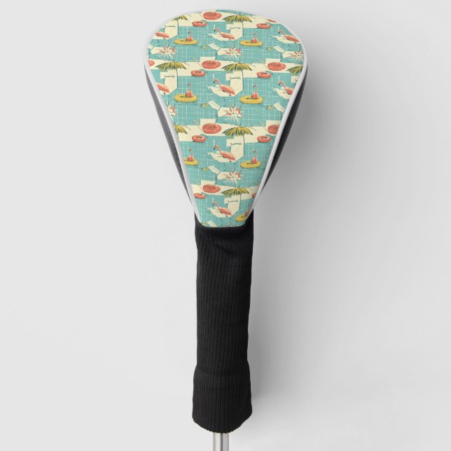 Retro-Flamingo-Poolside-Sommer-Muster (4) Golf Headcover (Vorderseite)