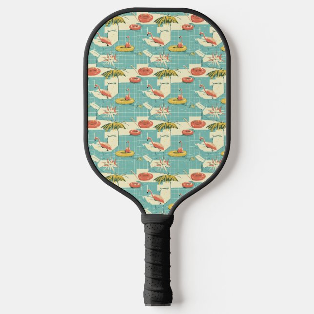 Retro-Flamingo-Poolside-Sommer-Muster (4) Pickleball Schläger (Vorderseite)