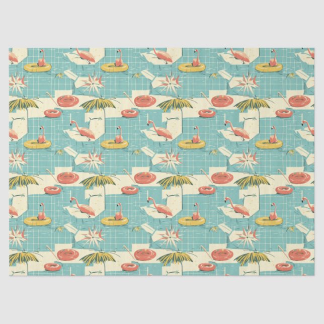 Retro-Flamingo-Poolside-Sommer-Muster (4) Seidenpapier (Vorderseite)