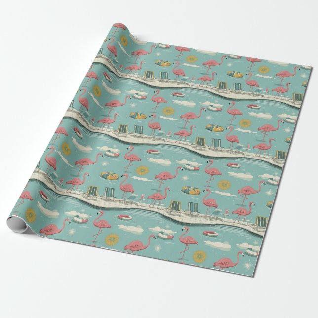 Retro-Flamingo-Poolside-Sommer-Muster (5) Geschenkpapier (Ungerollt)