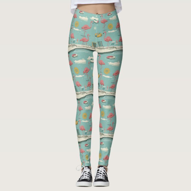 Retro-Flamingo-Poolside-Sommer-Muster (5) Leggings (Vorderseite)