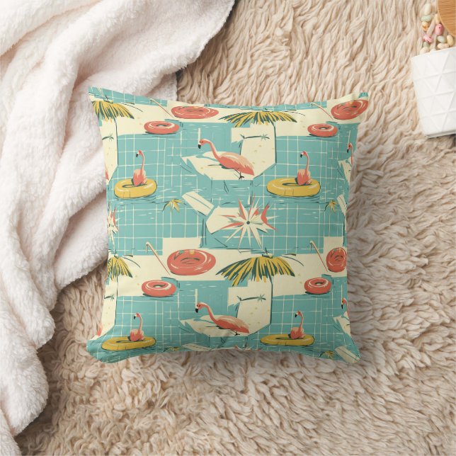 Retro-Flamingo-Poolside-Sommer-Muster (6) Kissen (Decke)