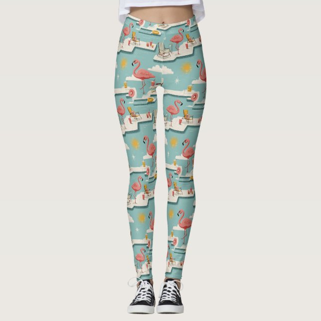 Retro-Flamingo-Poolside-Sommer-Muster (7) Leggings (Vorderseite)