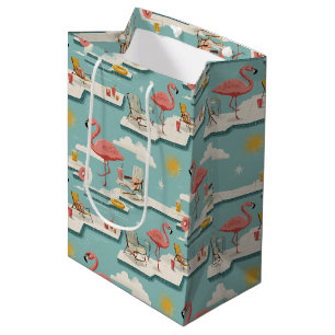 Retro-Flamingo-Poolside-Sommer-Muster (7) Mittlere Geschenktüte