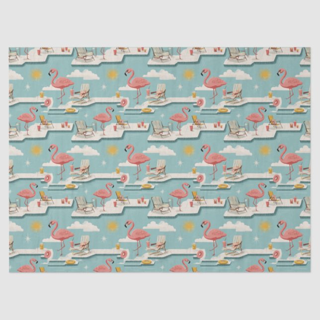 Retro-Flamingo-Poolside-Sommer-Muster (7) Seidenpapier (Vorderseite)