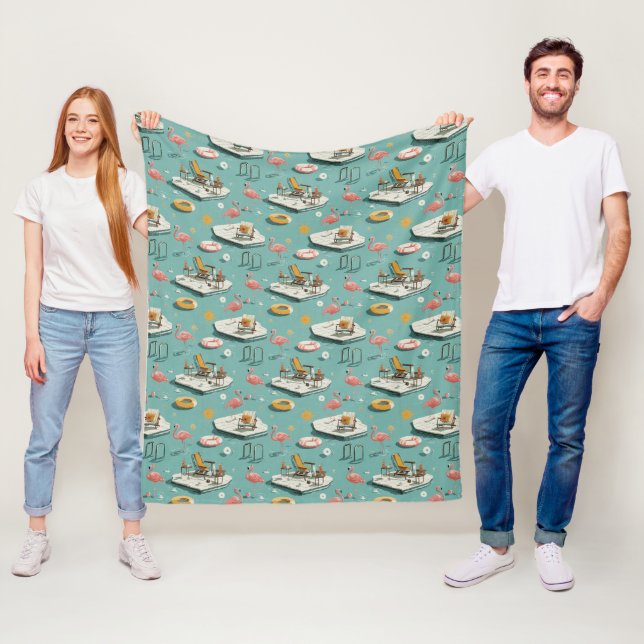 Retro-Flamingo-Poolside-Sommer-Muster (8) Fleecedecke (Beispiel)