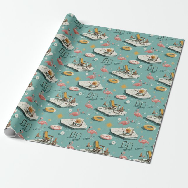 Retro-Flamingo-Poolside-Sommer-Muster (8) Geschenkpapier (Ungerollt)