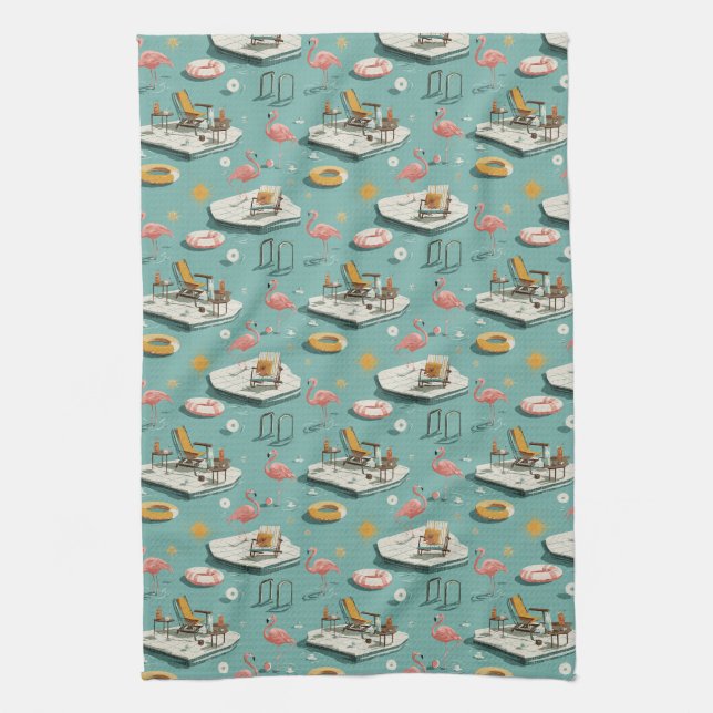 Retro-Flamingo-Poolside-Sommer-Muster (8) Geschirrtuch (Vertikal)