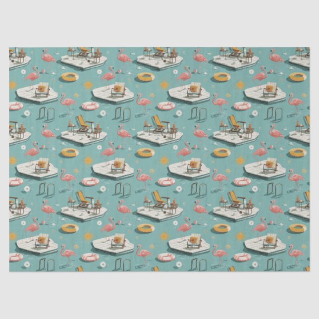 Retro-Flamingo-Poolside-Sommer-Muster (8) Seidenpapier (Vorderseite)