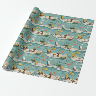 Retro-Flamingo-Poolside-Sommer-Muster (9) Geschenkpapier