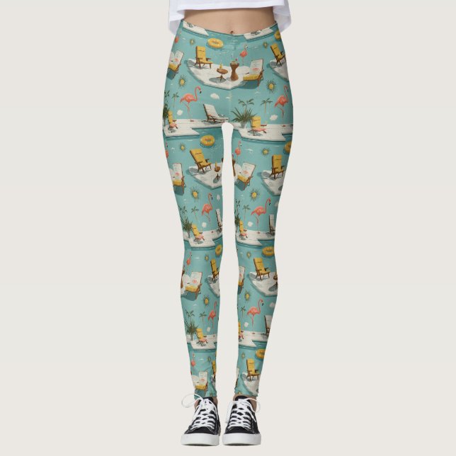 Retro-Flamingo-Poolside-Sommer-Muster (9) Leggings (Vorderseite)