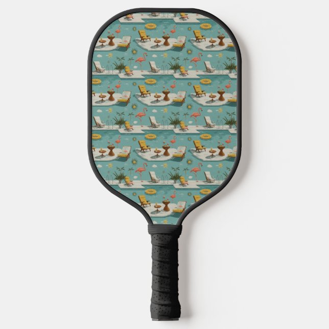 Retro-Flamingo-Poolside-Sommer-Muster (9) Pickleball Schläger (Vorderseite)