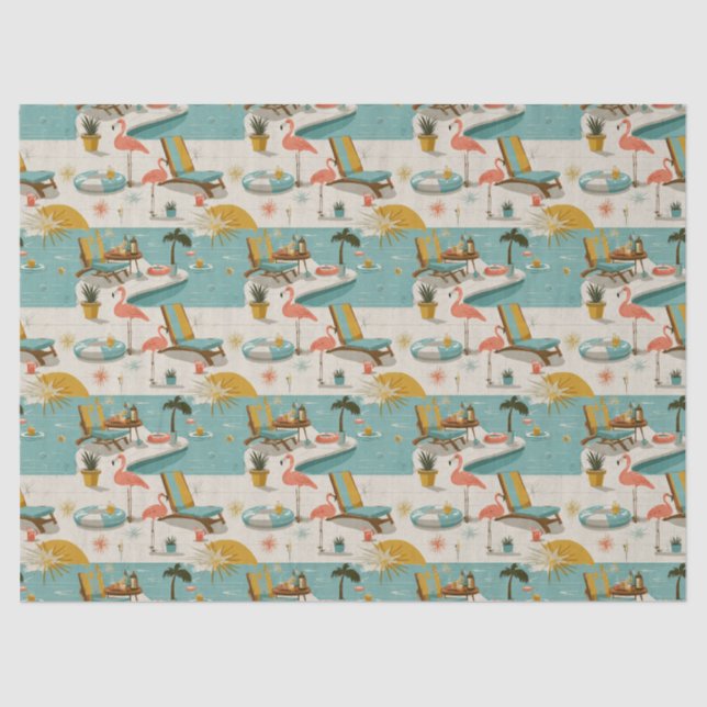 Retro Flamingo Poolside Summer Pattern (10) Seidenpapier (Vorderseite)