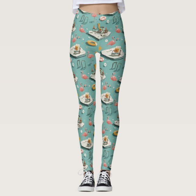 Retro Flamingo Poolside Summer Pattern (8) Leggings (Vorderseite)