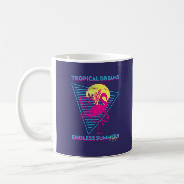 Retro Flamingo Sonnenuntergang Synthwave Vibes Kaffeetasse (Links)