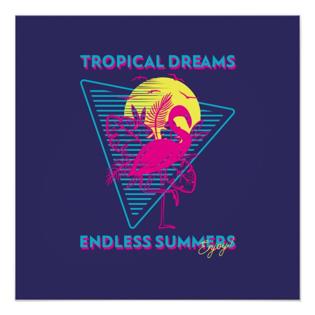 Retro Flamingo Sonnenuntergang Synthwave Vibes Poster (Vorderseite)