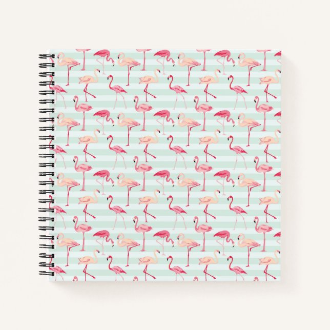 Retro Flamingos auf Minzstreifen Notizbuch (Vorderseite)