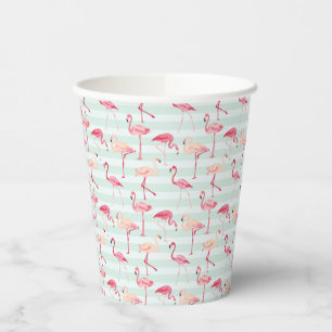 Retro Flamingos auf Minzstreifen Pappbecher
