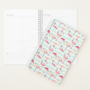 Retro Flamingos auf Minzstreifen Planer