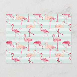 Retro Flamingos auf Minzstreifen Postkarte