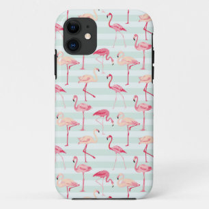 Retro Flamingos auf tadellosen Streifen iPhone 11 Hülle