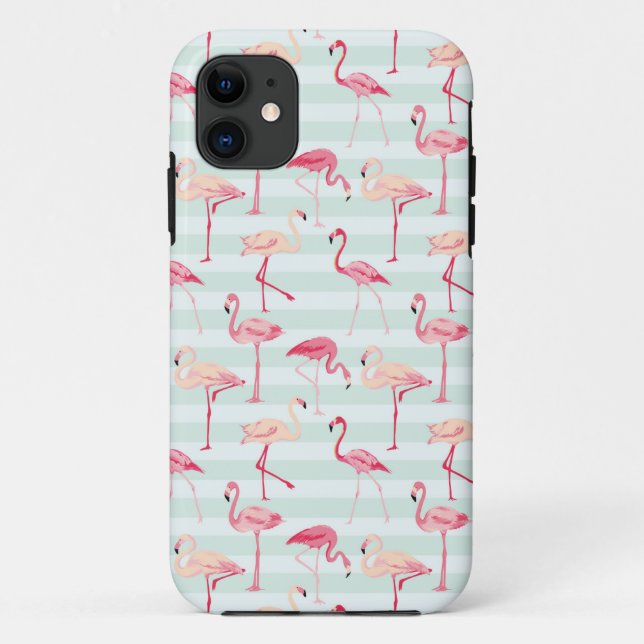 Retro Flamingos auf tadellosen Streifen Case-Mate iPhone Hülle (Rückseite)