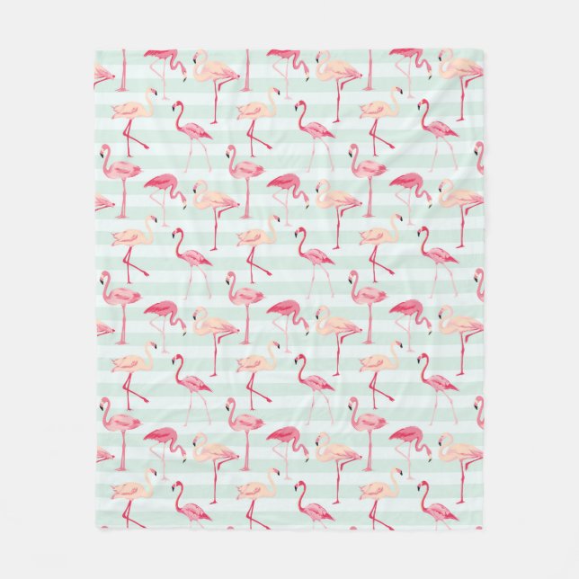 Retro Flamingos auf tadellosen Streifen Fleecedecke (Vorderseite)