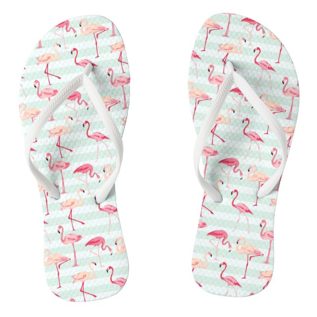 Retro Flamingos auf tadellosen Streifen Flip Flops (Fußbett)