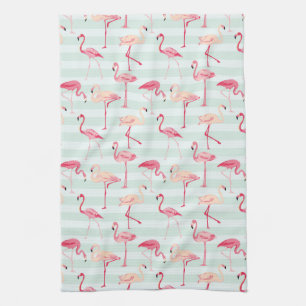 Retro Flamingos auf tadellosen Streifen Handtuch