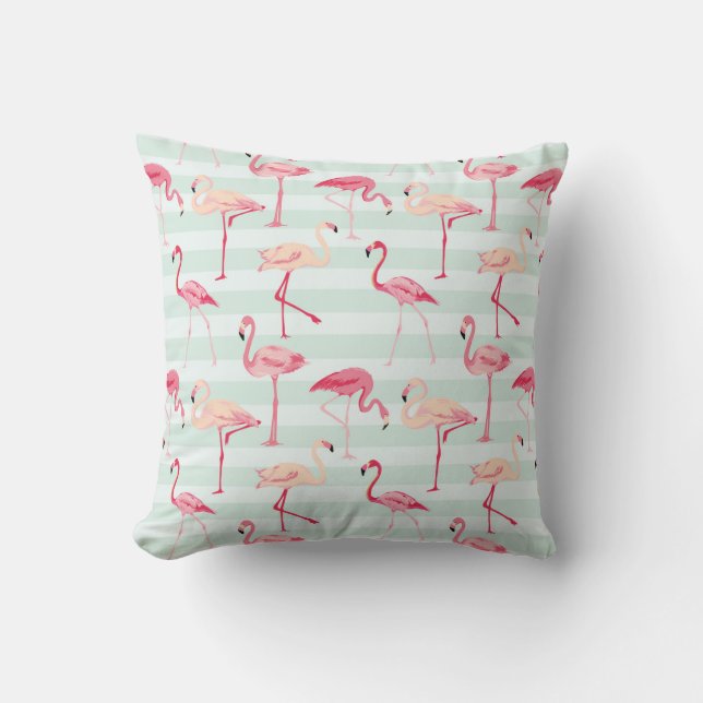 Retro Flamingos auf tadellosen Streifen Kissen (Vorderseite)