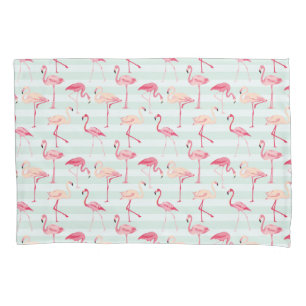 Retro Flamingos auf tadellosen Streifen Kissenbezug