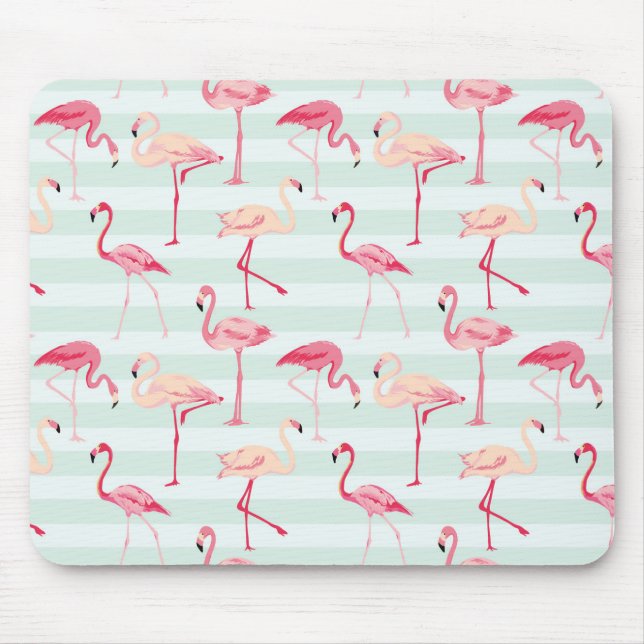 Retro Flamingos auf tadellosen Streifen Mousepad (Vorne)