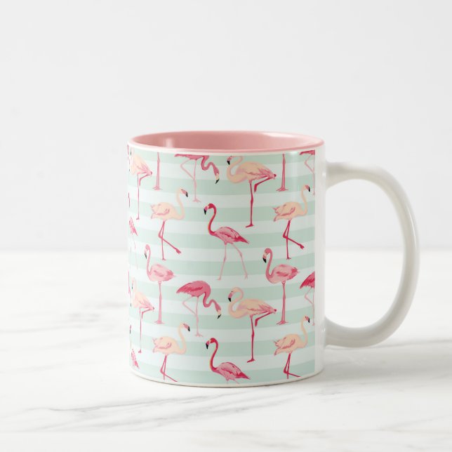 Retro Flamingos auf tadellosen Streifen Zweifarbige Tasse (Rechts)