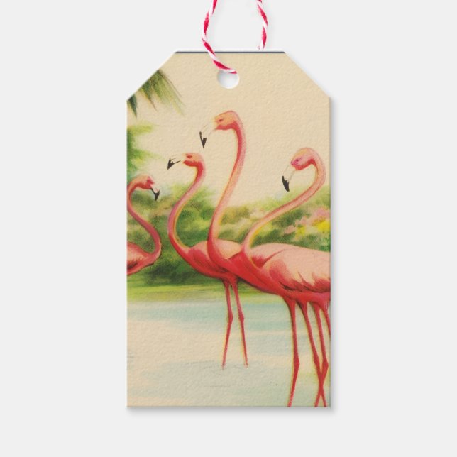 Retro-Flamingos Geschenkanhänger (Vorderseite)