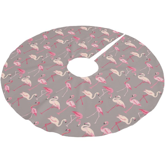 Retro Flamingos| Monogramm 2 Polyester Weihnachtsbaumdecke (Schrägansicht)