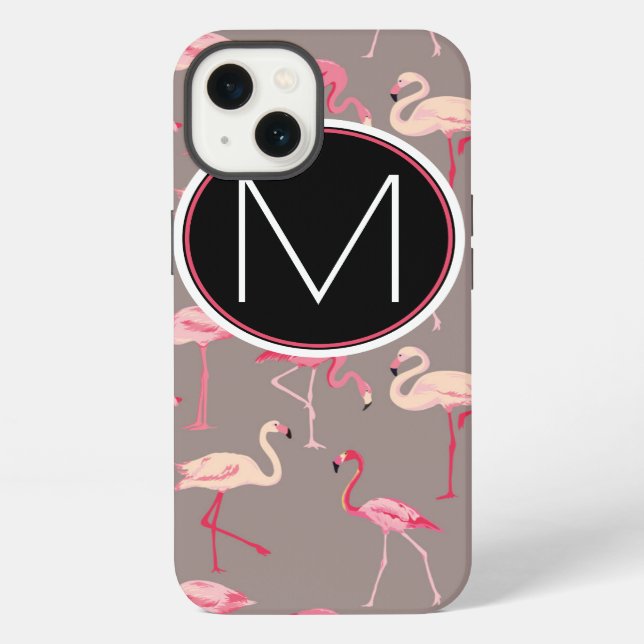 Retro Flamingos | Monogramm iPhone Hülle (Rückseite)