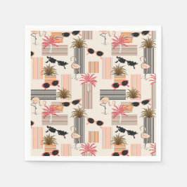 Retro Flamingos Palms und Sonnenbrille Summer Part Serviette