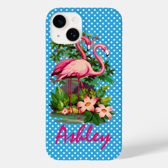 Retro Flamingos & Polka Dots personlisiert Case-Mate iPhone Hülle (Rückseite)