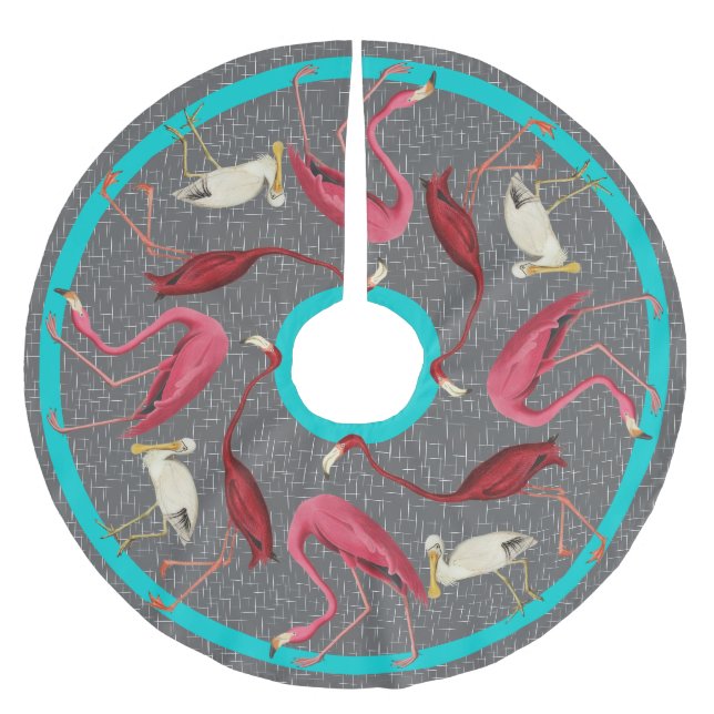 Retro Flamingos Polyester Weihnachtsbaumdecke (Vorderseite)