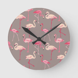 Retro Flamingos Runde Wanduhr