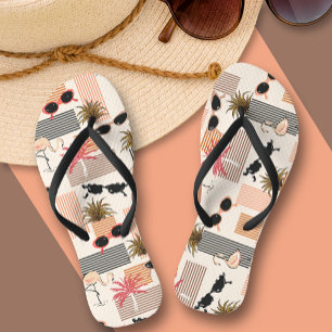 Retro Flamingos und Palms Flip Flops