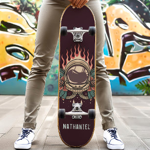 Retro-Flammender-Astronaut-Rosen Personalisierter  Skateboard