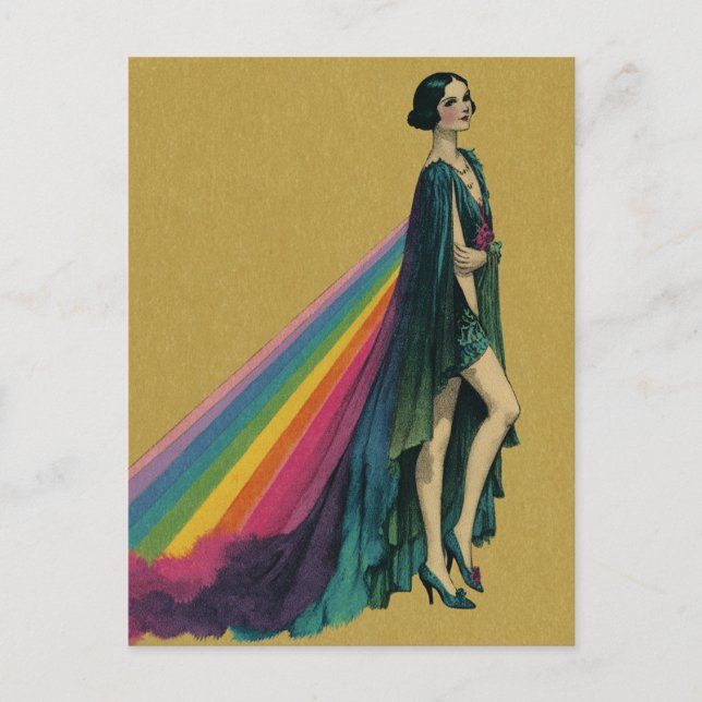 Retro Flapper Frau in einer Regenbogenhaut Postkarte (Vorderseite)